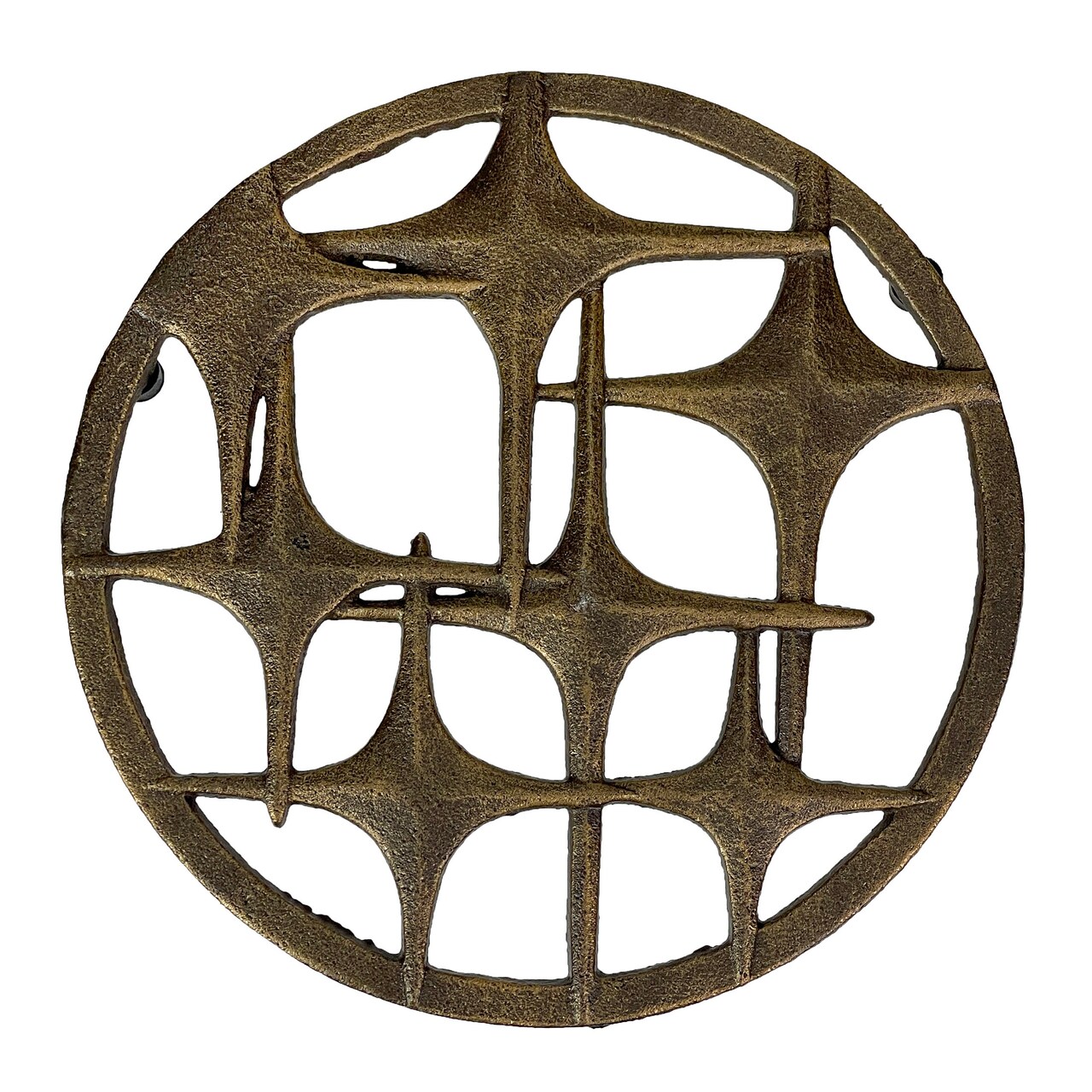 Cast Iron Stars Trivet – Bronze Finish, 8" Round, Mid Century Modern Style